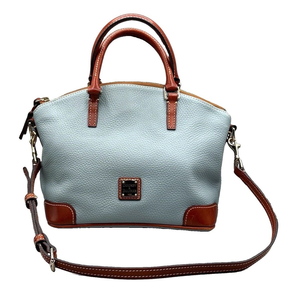 Dooney & Bourke Caribbean Blue Pebbled Domed Satchel Brown Trim Red Lining Strap